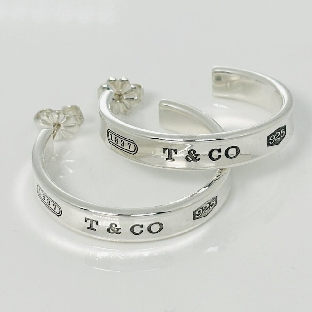 Tiffany T&CO 1837 Large 1" Concave Hoop Earrings in Sterling Silver